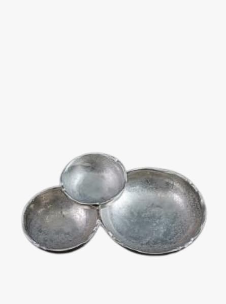 Textured Grazing Bowl, Stainless Steel Serving Bowl for Appetizers and Treats, Decorative Centerpiece Available in Silver and Gold (Silver)