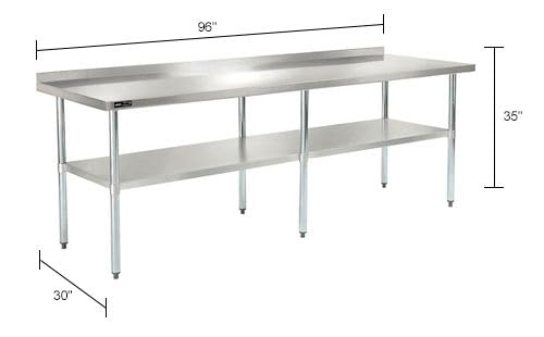 Nexel WB9630BSS Stainless Steel Worktable with Backsplash, 96"W x 30"D x 35"H