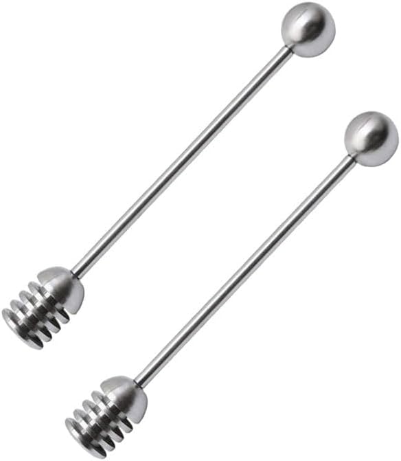 Honey Dipper. Premium 304 Stainless Steel Honey Dipper Set, 6.3 Inch Kitchen Stirrer, 2 Pack Deep-Groove Honeycomb Sticks for Syrup, Molasses, and Sauces, Dishwasher Safe. 2 PCS in One Box.