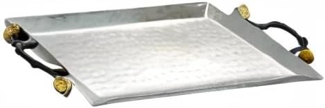 Yair Emanuel Decorative Serving Tray - Hammered Stainless Steel with Gold Accent Decoration (Small - 4.7" X 9.5")