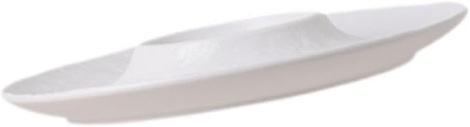 Fenteer Ceramic Divided Snack Plate Dumpling Plate Reusable with Sauce Compartment Serving Platter for Sushi Appetizer Fried Chicken, White