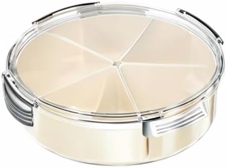 Beige Silver Round Plastic Divided Serving Tray with Lid, 5 Compartments Snack Tray Serving Platter for Biscuits, Fruit, Veggie, Candies and Hot Pot1