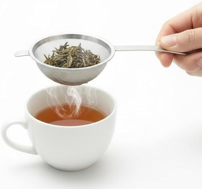 Japanese Double Fine Mesh Tea Sifter – Stainless Steel Tea Strainer for Matcha & Loose Leaf Tea with Hammered Texture Handle Kitchen Sieve, 6” (Length) × 3” (Width) × 1.3” (Height)