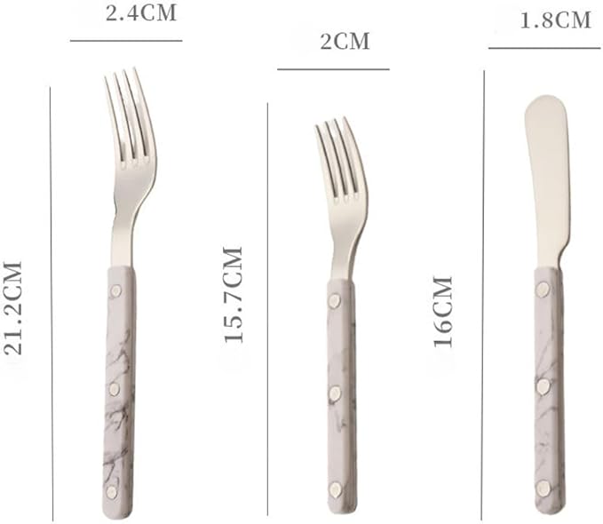 ABS Rivet Handle Marble Pattern Handle Kitchen Stainless Steel Silverware Tableware Flatware Cutlery Knives Forks Spoons Set,Butter Knife Dessert Spoon Fork (6-piece set -1 set,Green)