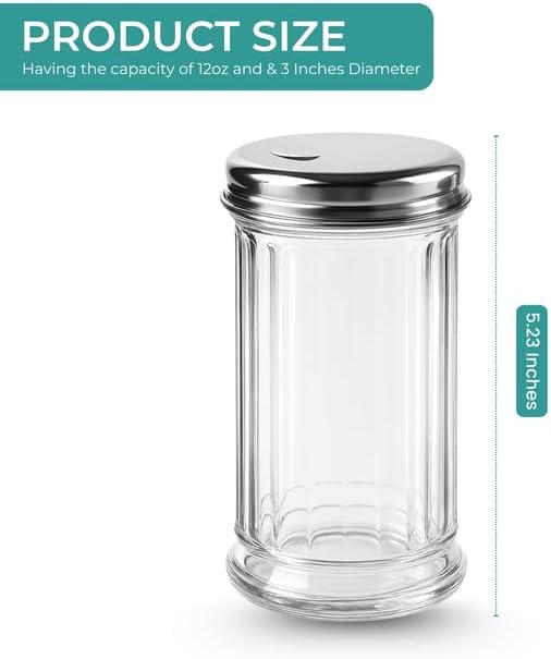 2 Pack Salt Sugar Shaker dispenser - Powder Sugar Dispenser Canisters - Glass Sugar Container with lid - Spice, Cinnamon, Baking Soda, Pourer Bottle Jar holder for Coffee Bar or Kitchen Countertop