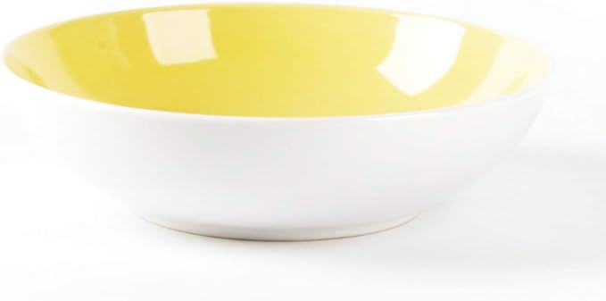 Stoneware Coupe Shape 18pc Dinnerware Set, Outside White + Inside Yellow