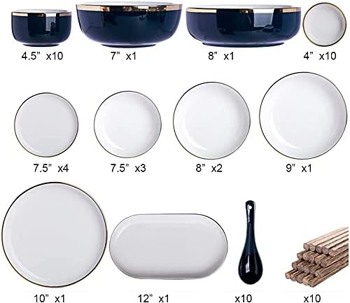 Elegant Dinnerware Set Dinner Plates Bowls Set 31/54 Pieces Fine Porcelain Dinnerware Set, Nordic White European-Style Phnom Penh Tableware Set Service For 6-10,54Pieces
