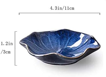 KCHAIN Pack of 4 Blue Ceramic Soy Sauce Dipping Bowls Side Dish Plates for Snack Sushi Fruit Appetizer Dessert 4 1/3 Inch