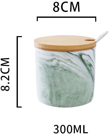 Marble Ceramic Sugar Bowl,300ml Porcelain Salt Bowl Condiment Jar Spice Container with Baboo Lids Spoon,Spice Jar Seasoning Condiment Pot Honey Jar for Home Kitchen (Grey)