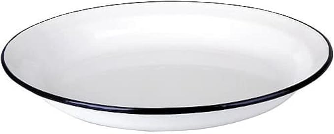 IBILI Plate Blanca Oval 25x17 cm of Enamelled Steel, White/Blue, 25 x 17 x 9 cm
