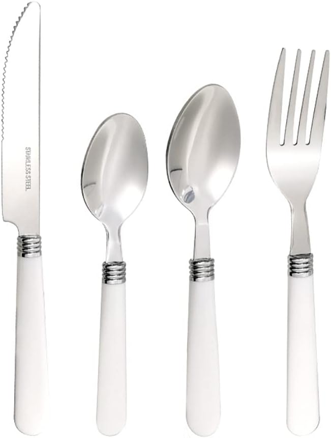 White Silverware Set for 8 Durable Stainless Steel Flatware Set 32 Piece Cutlery Tableware Utensils White Handle (ABS) Set Include Teaspoons Knives Forks and Spoons for Home Kitchen Christmas