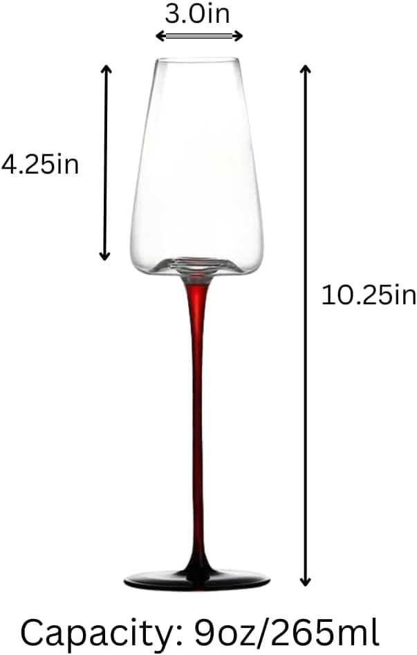 LEMONSODA Concave Champagne & Wine Glasses - Modern Red Stem & Black Bottom for Sparkling Wine, Rosé, Prosecco, Champagne – Handcrafted Barware, Perfect for gift (9oz, Set of 24)(2237)