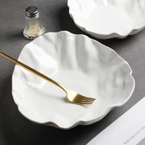Creative 6-Inch Ceramic Appetizer Plates - Unique White Fruit Salad Bowls & Special-Shaped Breakfast Plates - Set of 8 Elegant Dinnerware for Home Use