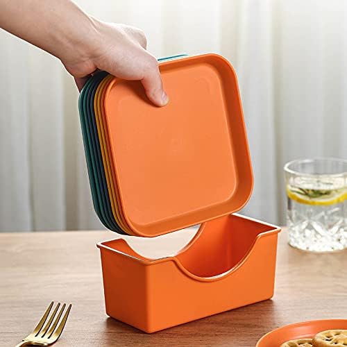 Plastic Serving Plates, Set of 4, Small Appetizer and Snack Dishes (orange, square)