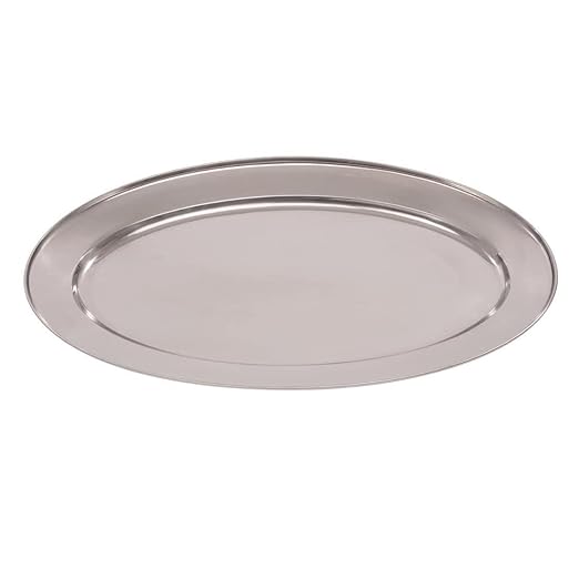 Olympia Oval Serving Tray with Wide Raised Rim Made of Stainless Steel - 560mm