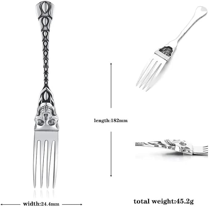 Stainless Steel Flatware Tableware Modern Look Great Gifts For Halloween Easter and Christmas (Silver, A SKULL)