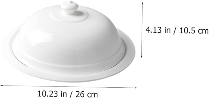 Cabilock Ceramic Steak Plate with Dome Lid French Style Shallow Serving Dish for Desserts Snacks and Pasta for Kitchen Tableware and Dinner Parties