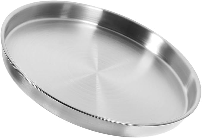 2PCS Stainless Steel Serving Tray Round Matte Dinner Plate for BBQ Camping Party Event Kitchen Restaurant Accessories - 26cm Silver