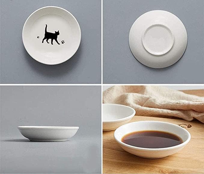 123Arts 4pcs Ceramic Cat Relish Dish Seasoning Dish Dipping Appetizer Plates Ketchup Plate