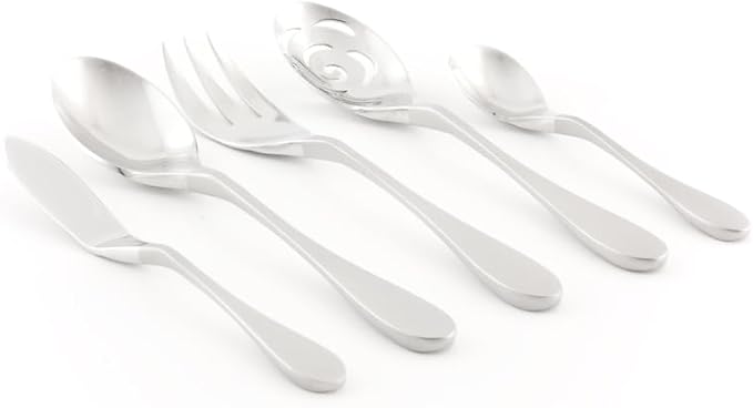KNORK Original Forged Series Duo Finish 18/0 Stainless Steel 5-Piece Serving Set - Frosted Handle with Shiny Chrome Head