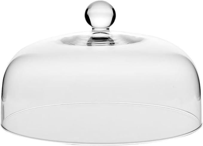 Barski Glass Cake Stand with Dome – Footed Plate is 11.75" Diameter – Clear Glass Covered Dessert Stand with Rim – Elegant Serving Platter for Cakes, Cupcakes, Pastries & Snacks – Made in Europe