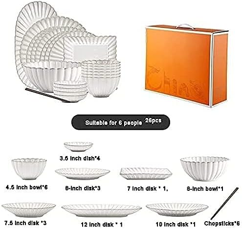 Dinnerware Sets Dish Set 26 Pcs Porcelain Tableware Set with Plates and Bowls White Ceramic Dinner Set