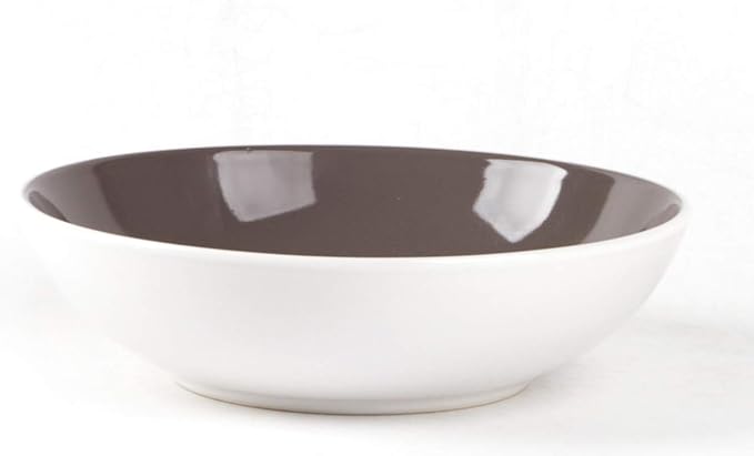 Stoneware Coupe Shape 12pc Dinnerware Set, Outside White + Inside Taupe