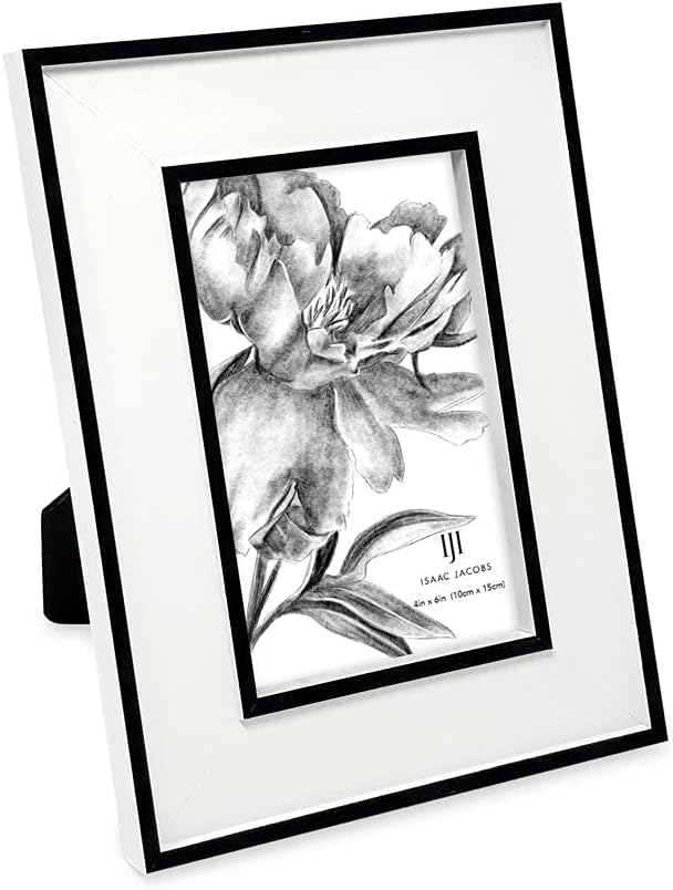 Isaac Jacobs 4x6 White w/Black (Vertical & Horizontal) Double Border Picture Frame w/Black Fabric Easel, Wall-Mountable, Made for Tabletop & Gallery, Home or Office (4x6, White W/Black)
