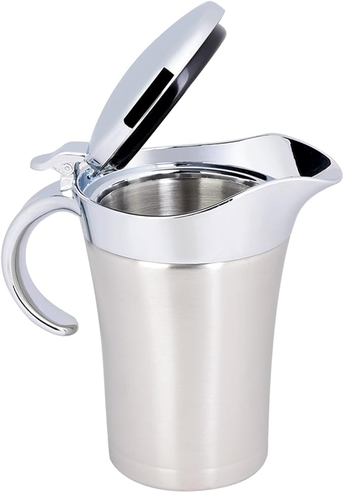Gravy Boat with Lid, Double Wall 304 Stainless Steel Thermal Gravy Pot Serving Jug (750ml)