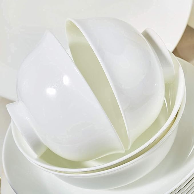 Ceramics Dinner Sets, Plates/Bowls/Soup Pot | 56 Pieces Dinnerware Set White, Microwave Tableware Safe - for Family Party Kitchen Restaurant