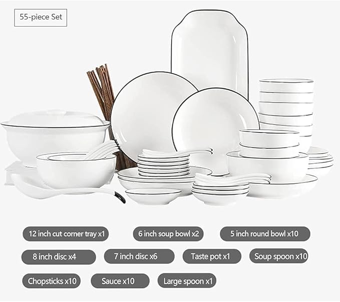 Dinnerware Sets - Luxury Gift Dishes Service Set, 29, 56 PCS Ceramic Dinnerware Set Bone China Tableware Dishes Plates Ceramic Combination Dinner Service Set Porcelaine Service for 10 (56)