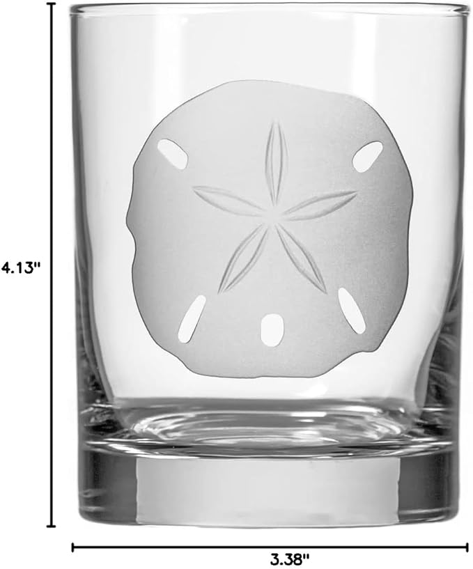Rolf Glass Sand Dollar Double Old Fashioned Glass 13 ounce | Whiskey Glass Set of 4 | Lead-Free Glass | Etched Tumbler Glasses | Proudly Made in the USA