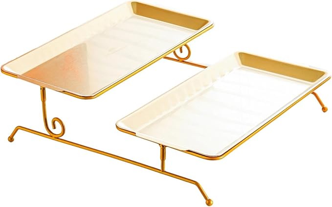 Fruit Tray Dessert Tray Serving Dish Two Layer Platter Organizer Iron Construction Modern Design Suitable for Gift Giving Dining Table Event, Gold