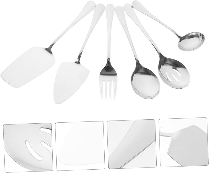 6-Piece Stainless Steel Cutlery Set Serving Spoons Forks and Ladles Heavy-Duty Utensils for Large Gatherings Dishwasher Safe for Parties and Events