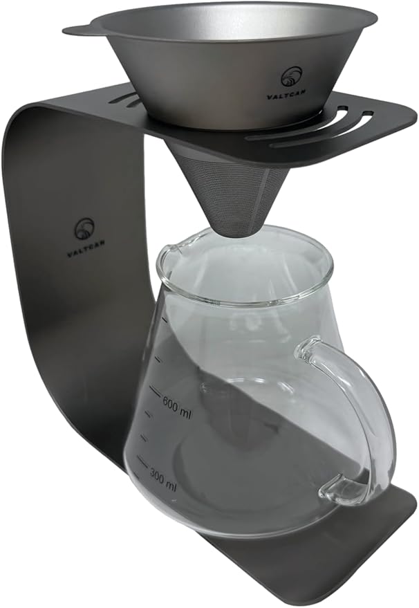Valtcan Titanium Pour Over Coffee Maker Set – Reusable Metal Filter, Cone Dripper, Mug Stand – Ultralight, Durable, No Plastic, for Camping, Hiking, Home or Office Brewing