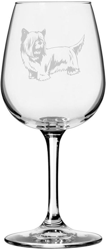Etched Laser Art Personalized Dog Themed Etched Wine Glass - Custom Dog Breed Wine Glasses, Ideal for Pet Lovers, Unique Birthday Gift for Men & Women, Personalized Gift - Skye Terrier, 12.75 oz