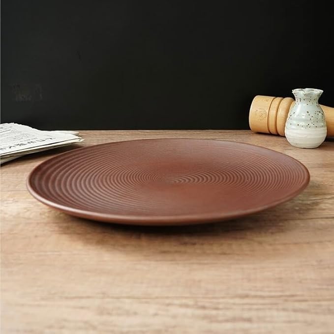 Dessert Plates Simple Ceramic Round Plate European Flat Plate Brown Dish Plate Pasta Plate Steak Plate Creative Western Food Plate Dinner Tableware