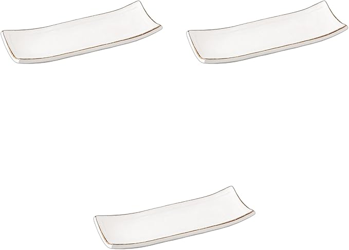 Setomonohonpo Set of 3, White Matte Crystal Serving Plates, 9.4 x 3.4 inches (24 x 8.7 cm), Appetizer Plates, Porcelain