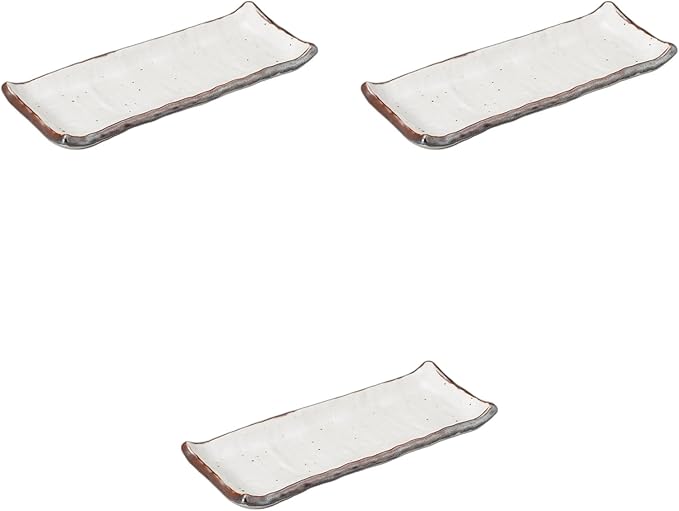 Setomonohonpo Set of 3, Oasabi Shino Style Serving Plates, 9.6 x 3.9 x 0.9 inches (24.5 x 9.8 x 2.3 cm), Appetizer Plate, Porcelain