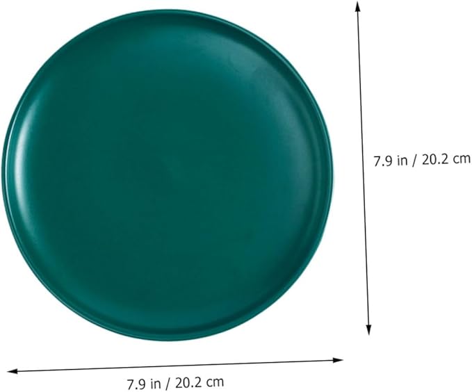 KICHOUSE Dark Green Ceramic Steak Plate 8 Inch Round Food Serving Plate Microwave Safe Tableware for Western Cuisine for Dinner Parties and Everyday Use