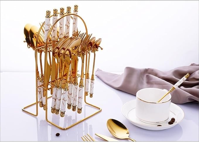 Stainless Steel Flatware serving set,Home Kitchen Eating Tableware Set,Dishwasher Safe,For Home Kitchen Restaurant Hote 24-piece Stainless Steel Cutlery With Ceramic Handles, Marble Crack Emerald Knif
