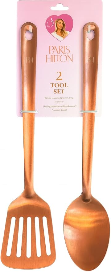 Elegant 2 Tool Set, Large Serving Utensils, Copper Color, Spatula and Spoon