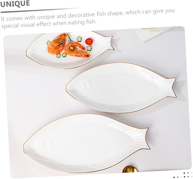 Amosfun Ceramic Fish Plate Gold Trim Decorative Fish Shaped Dish Serving Tray for Appetizers and Snacks Elegant Tableware for Parties Banquets and Home Use