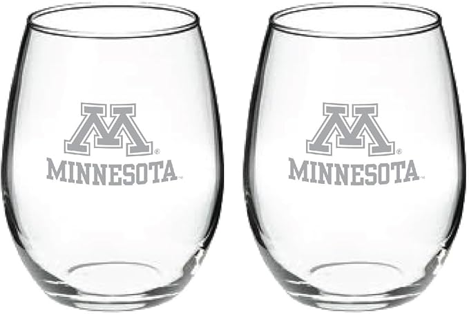 Satin Frost Logo Wine or Beverage Glass Set of 2 (Minnesota Golden Gophers), 15 oz, Clear