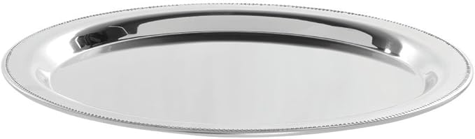 HUBERT Serving Tray Stainless Steel Round with Beaded Edge - 13" Dia x 3/4" H