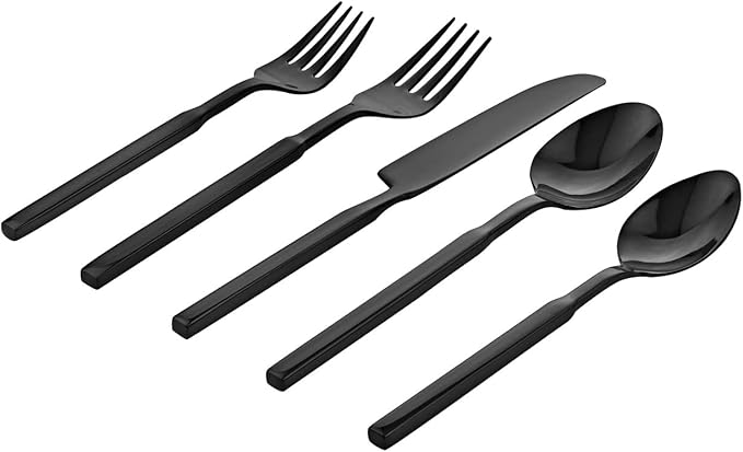 Godinger Flatware Set Cutlery Cubit Mirror Black - 20 Piece Set