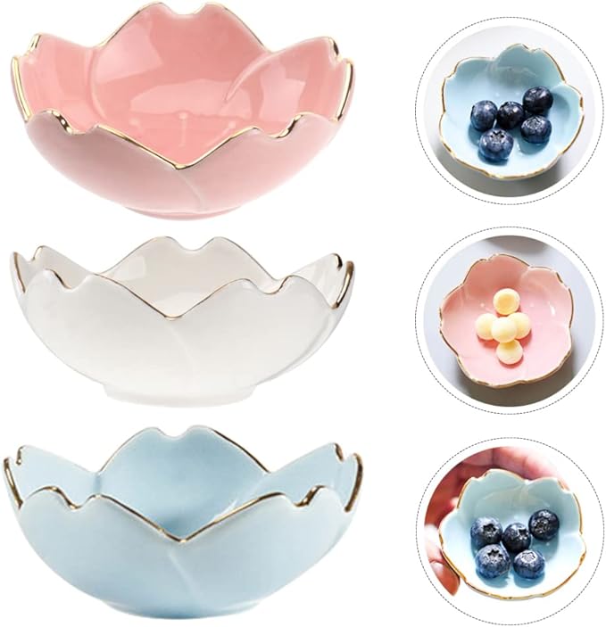 MARURY 3Pcs Cherry Blossom Sauce Dishes Japanese Ceramic Flower Soy Sushi Dipping Bowl Seasoning Dishes Appetizer Plates Snack Dish for Home Restaurant