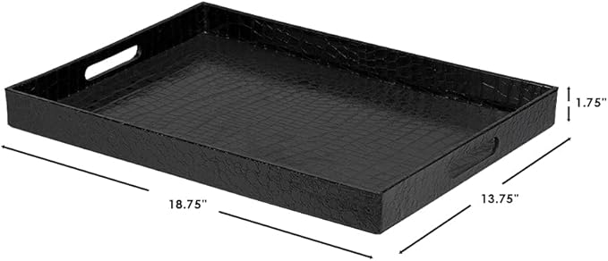 Home Basics Attractive & Elegant with Handles Serving Tray, 18" x 13" x 2" (Black)