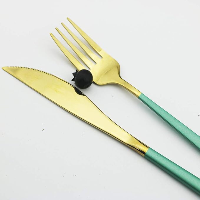 JASHII Flatware Set SUS304 Stainless Steel Silverware Set 20-Piece Cutlery Set, Smooth Surface and Mirror Polish, Fit for Kitchen Hotel Restaurant Tableware Set.(Green gold)
