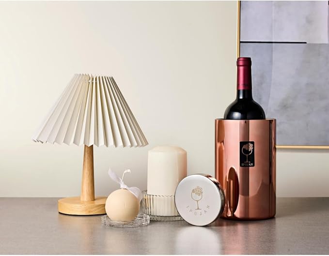 Wine Chiller Bucket with Stainless Ice Stone - Wine Gifts Set of 750ml wine ice bucket cool up to 5 hours - Insulated double walled champange bucket for single bottle(Rose Gold)
